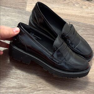 Cato Shiny Black Kids Dress Loafers